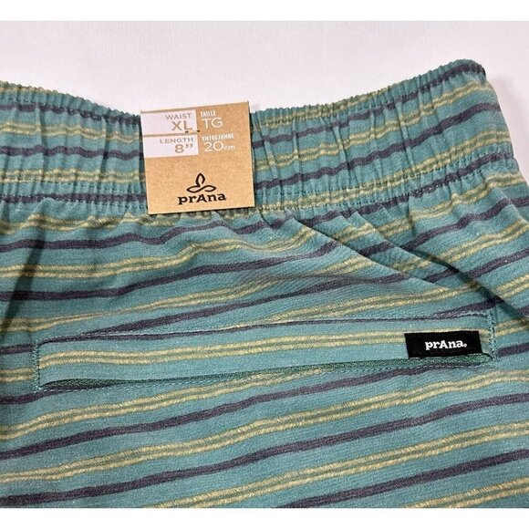 PrAna XL Green Striped Hemp Shorts Drawstring Waist 8" Inseam Mens NWT - Picture 6 of 13
